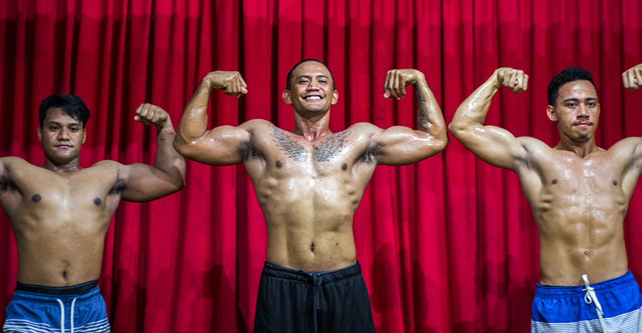 Bodybuilders pose up for Mr. Samoa