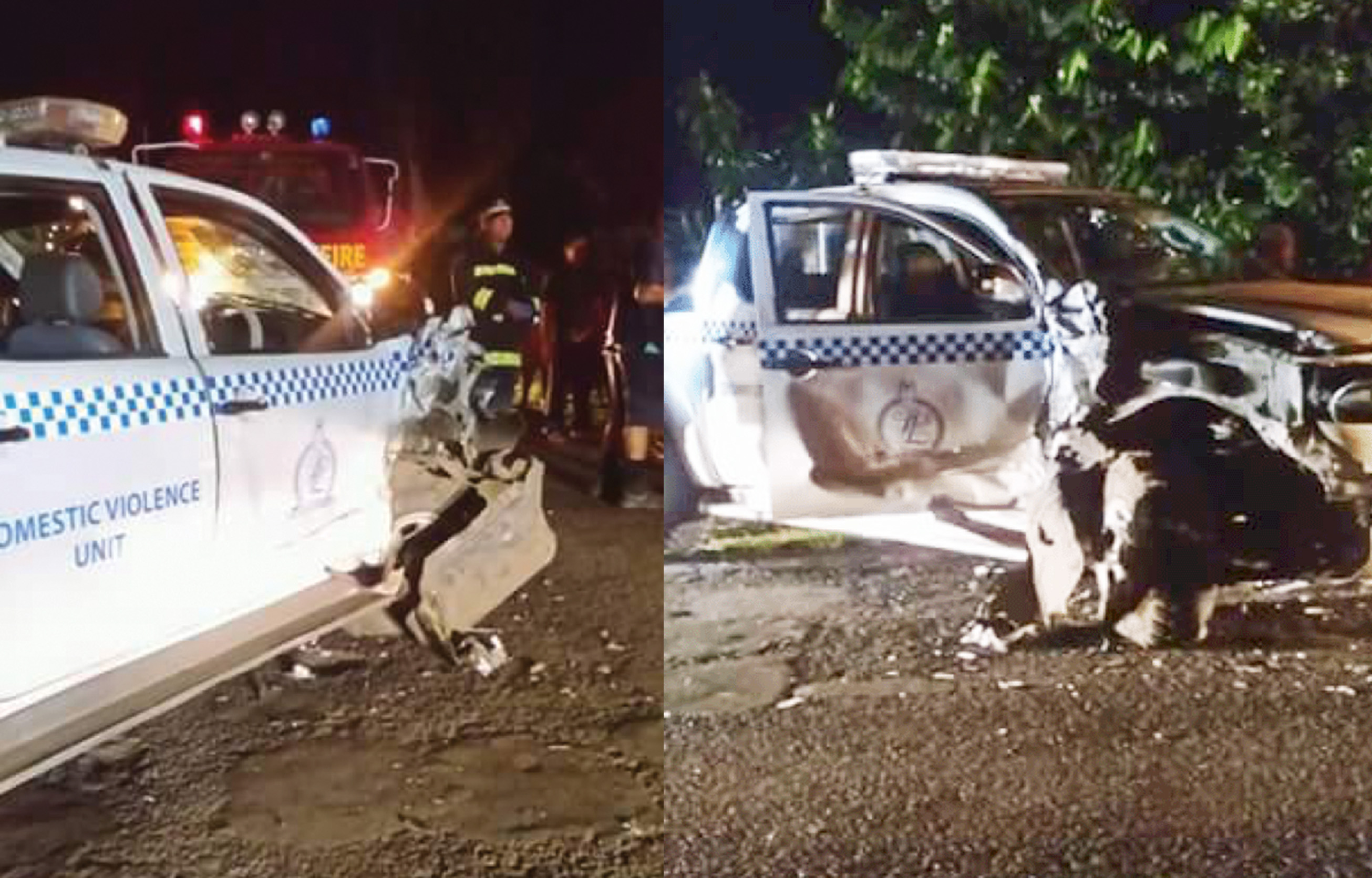 Police vehicle smashed